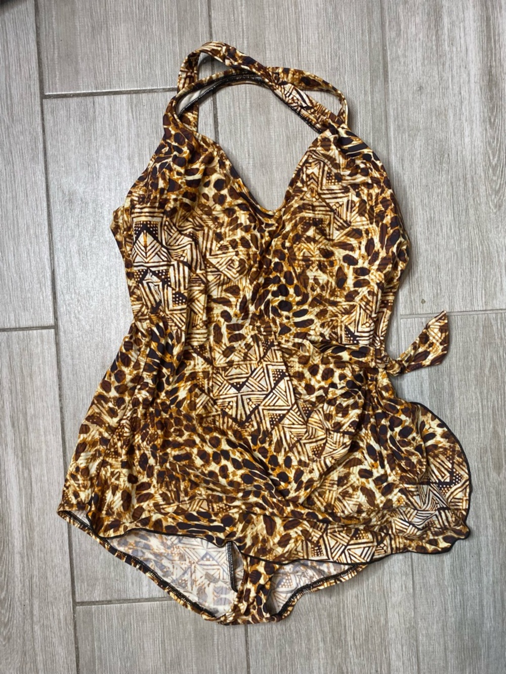 Maxine of Hollywood Jungle Cat Swim Dress XL Sarong One Piece